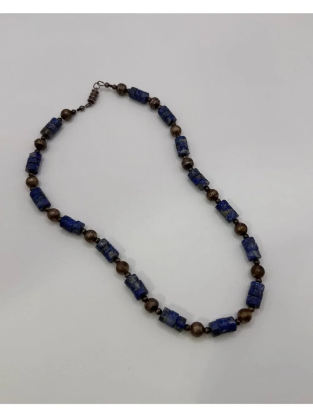 Vintage Lapis Lazuli Sterling Silver Necklace 925 Bench Beads 8mm Southwest Styl - Picture 2 of 11